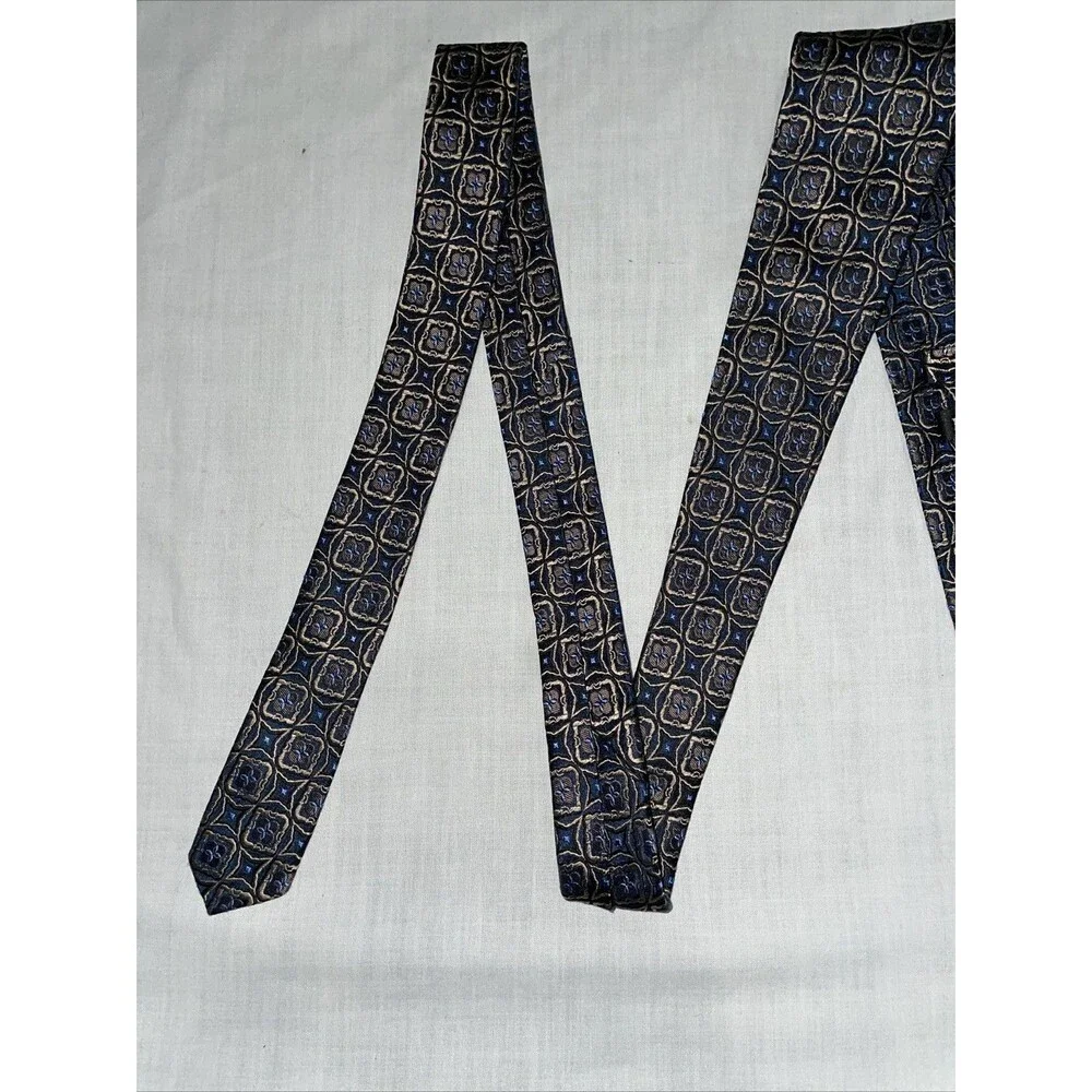 Dona Dona Jacquard Men’s Dress Tie Size 58” 3.5” Black Gold Silk Business Formal